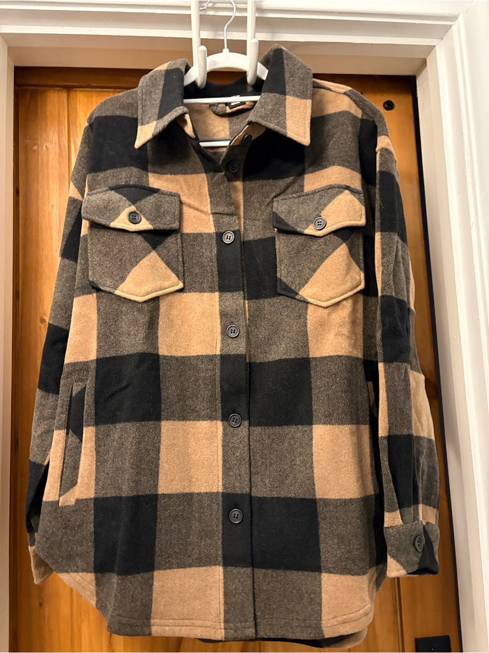 WoolX Plaid Button-Front Sawyer Shaket in Black & Tan Size Medium NWT